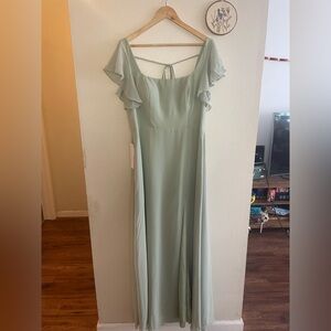 Azazie “Bondi” Bridesmaid Dress in Sage - Floor-Length with Flutter Sleeves
